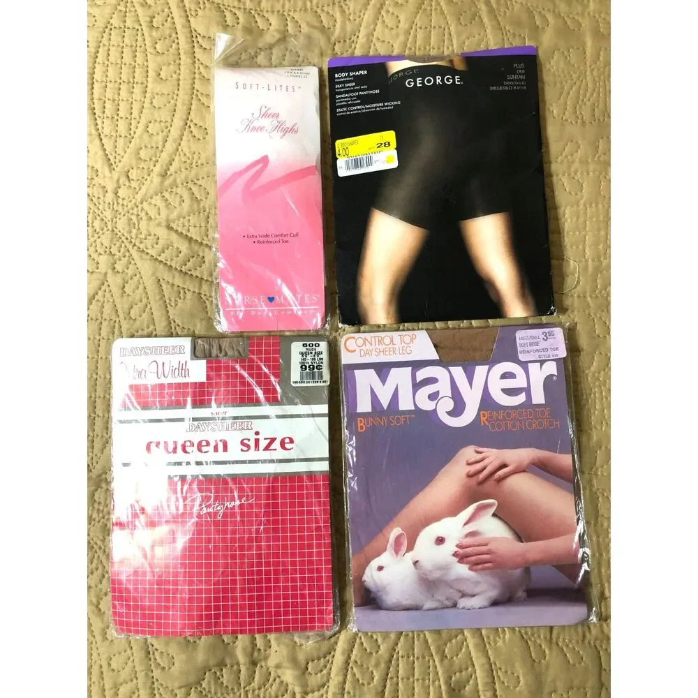 Lot of 4 VTG Pantyhose Hosiery Nurse Mates George Daysheer Mayer Nylon Sheer NOS